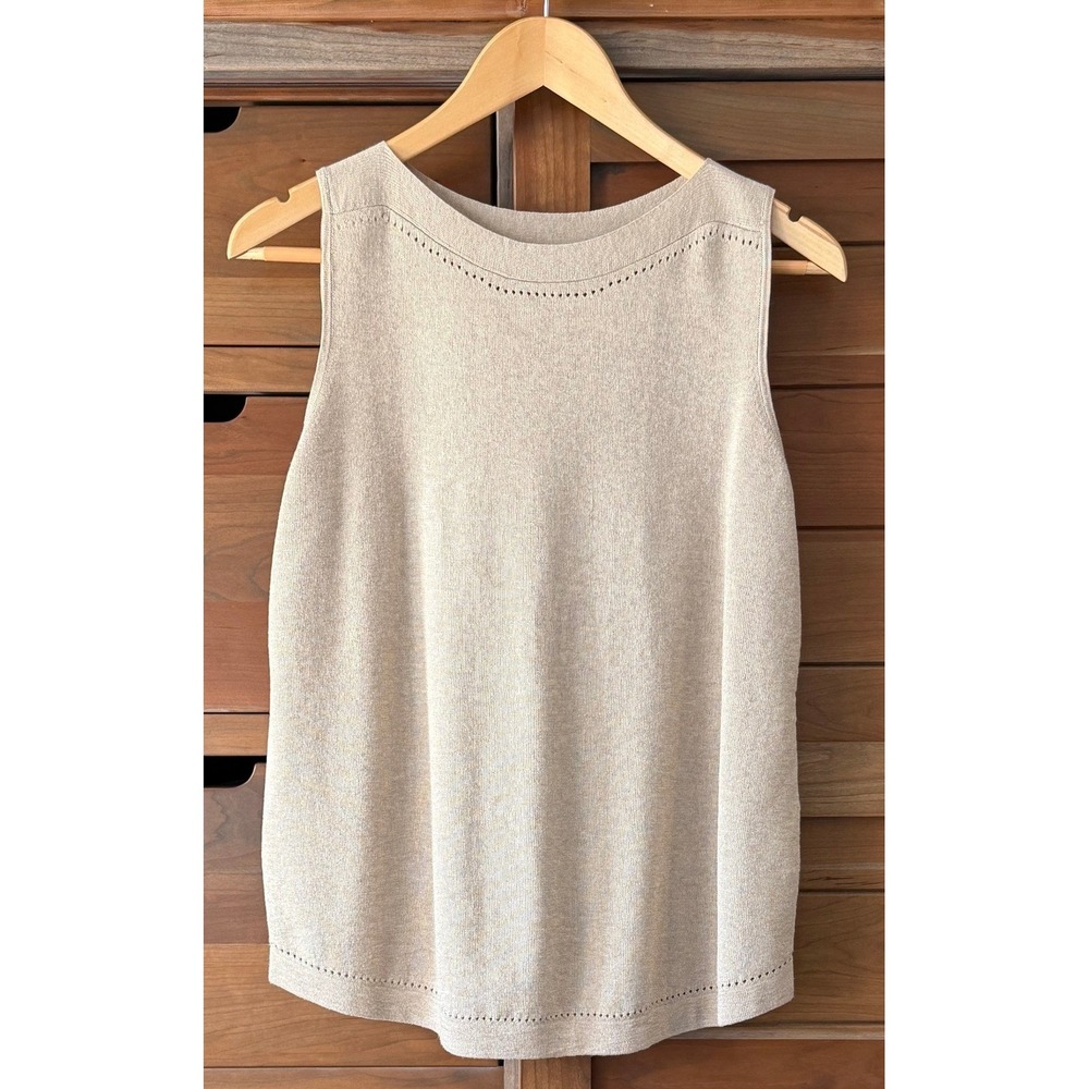 Chico's Size 1 (M) Pierced Design Sweater Tank Heathered Oatmeal Tan Neutral